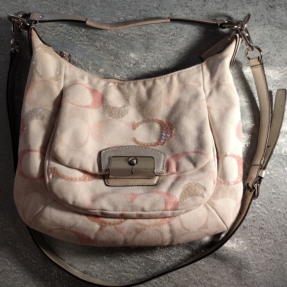 Coach Handbags - Y2K Rare Coach Sequin Pink Iridescent Holographic Satchel Crossbody Bag Vint…